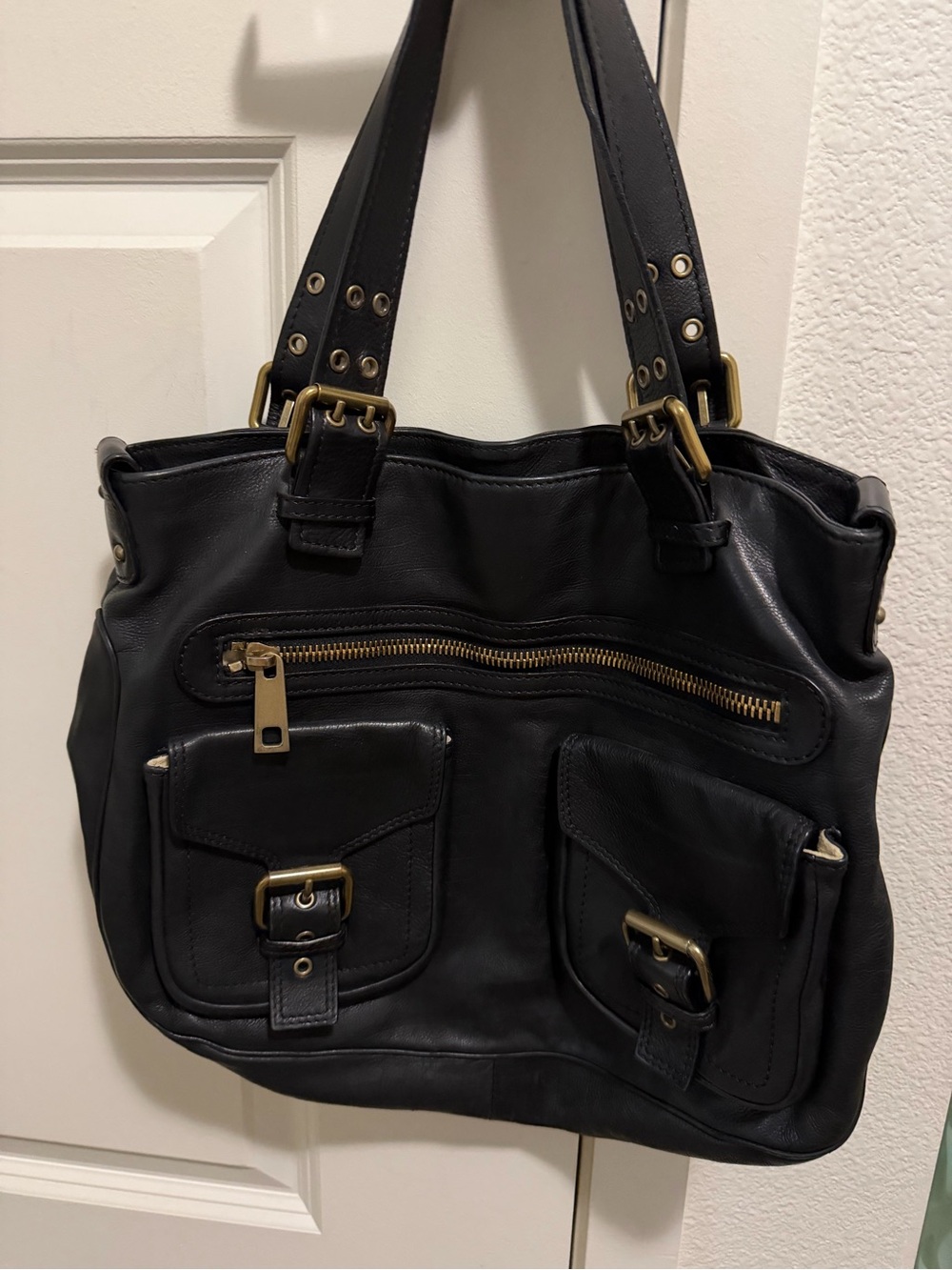 Marc Jacobs Black Leather Tote with Gold Hardware